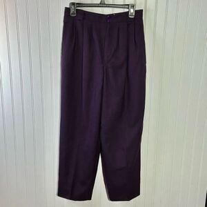 Herman Geist Vintage High Waist Wool Trouser Pant Women 10 Purple Pleated Lined